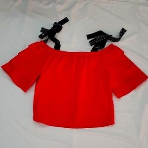 Women’s Blouse Polka Dot Bow Straps Red Medium tiered